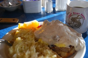 Wake up in a field of bunnies and they have Eggs Bunnydict on the menu? Count me in,. (No bunnies were harmed in the making of this, it's English muffin, poached egg, sausage patty and biscuits and gravy - very very very 'Muirican).