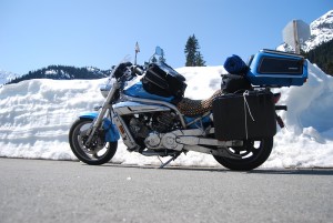 I'm going to mount a snow plough on the bike. At Washington Pass,  5,477' up.